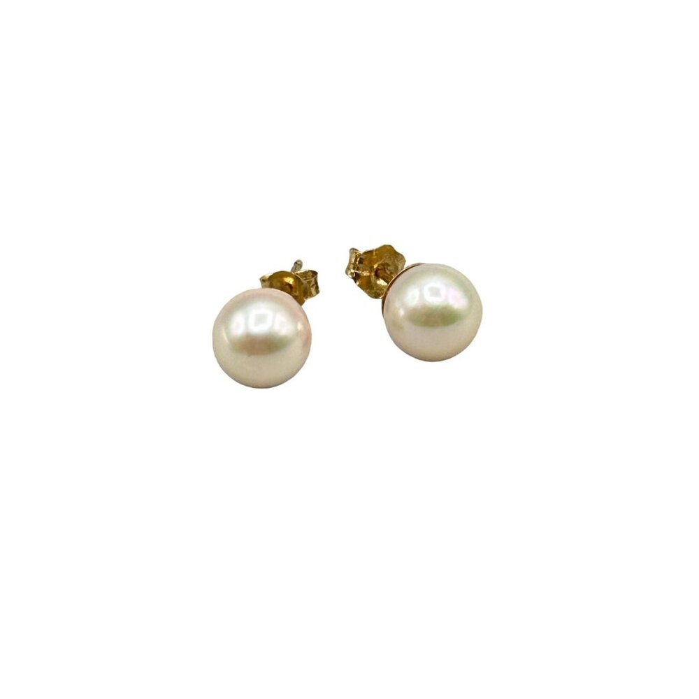 14K Gold Pearl Stud Earrings Appx 6.5mm Elegant Dainty Jewelry Women Gift